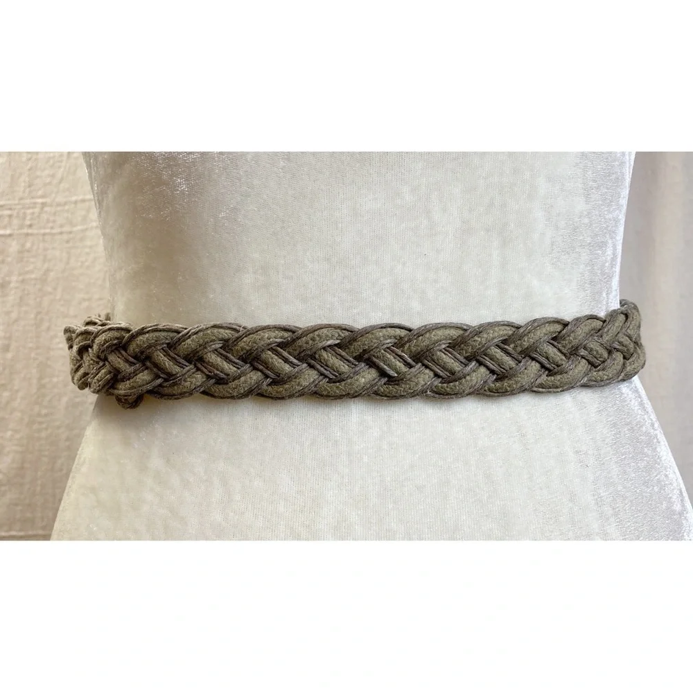 Marjorie Baer SF Green Woven Brass Stud Braided Belt OS